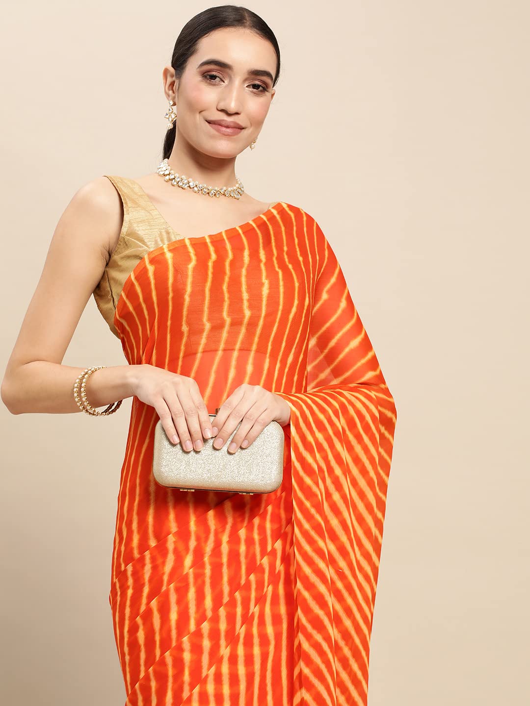 Women's Chiffon Lehriya Printed Saree Without Blouse