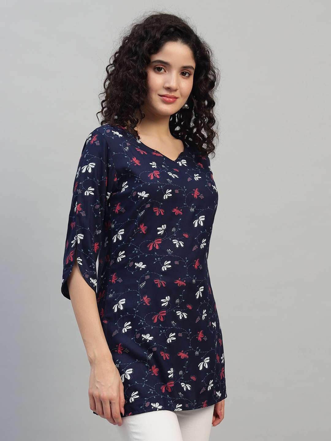 VEERSTOW Women's Cotton Short Kurti 3/4 Sleeve