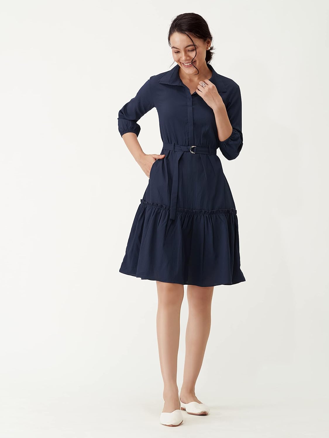 AASK Women Peplum Gathared Stylish Dress with Belt