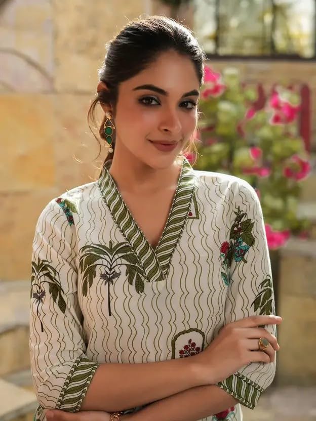 AZQU Women's Rayon Floral Printed V-Neck Kurti Top