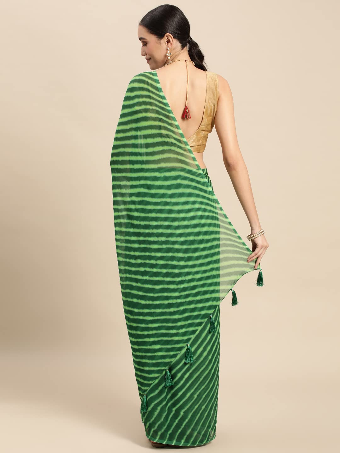 Women's Chiffon Lehriya Printed Saree Without Blouse