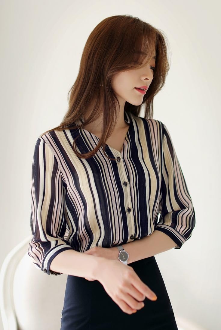 GG Fashion Stylish Striped Western Top for Women | Casual Office Wear Shirt Style Top | Formal Look Ladies Blouse for Daily, Office & Outing – Blue & Black