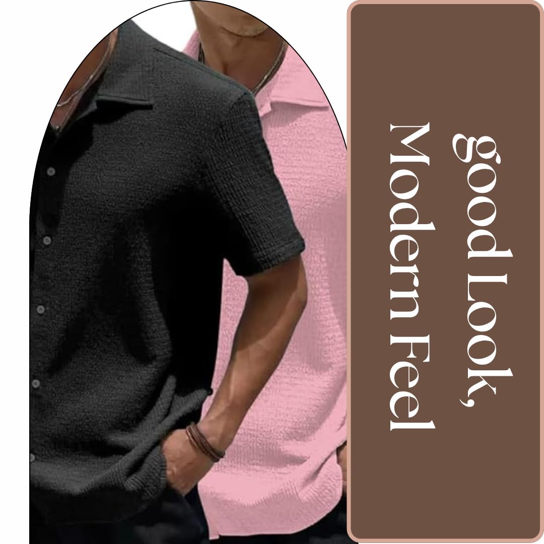 MiraMichi Men's Slim Fit Half Sleeve Polycotton Casual