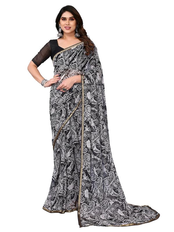 Women's Lace & Printed Chiffon Saree
