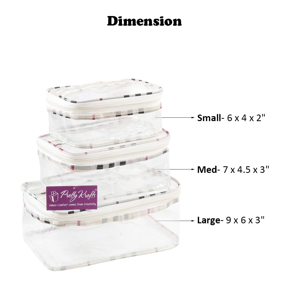PrettyKrafts Set of 3 Multipurpose Transparent Pouch