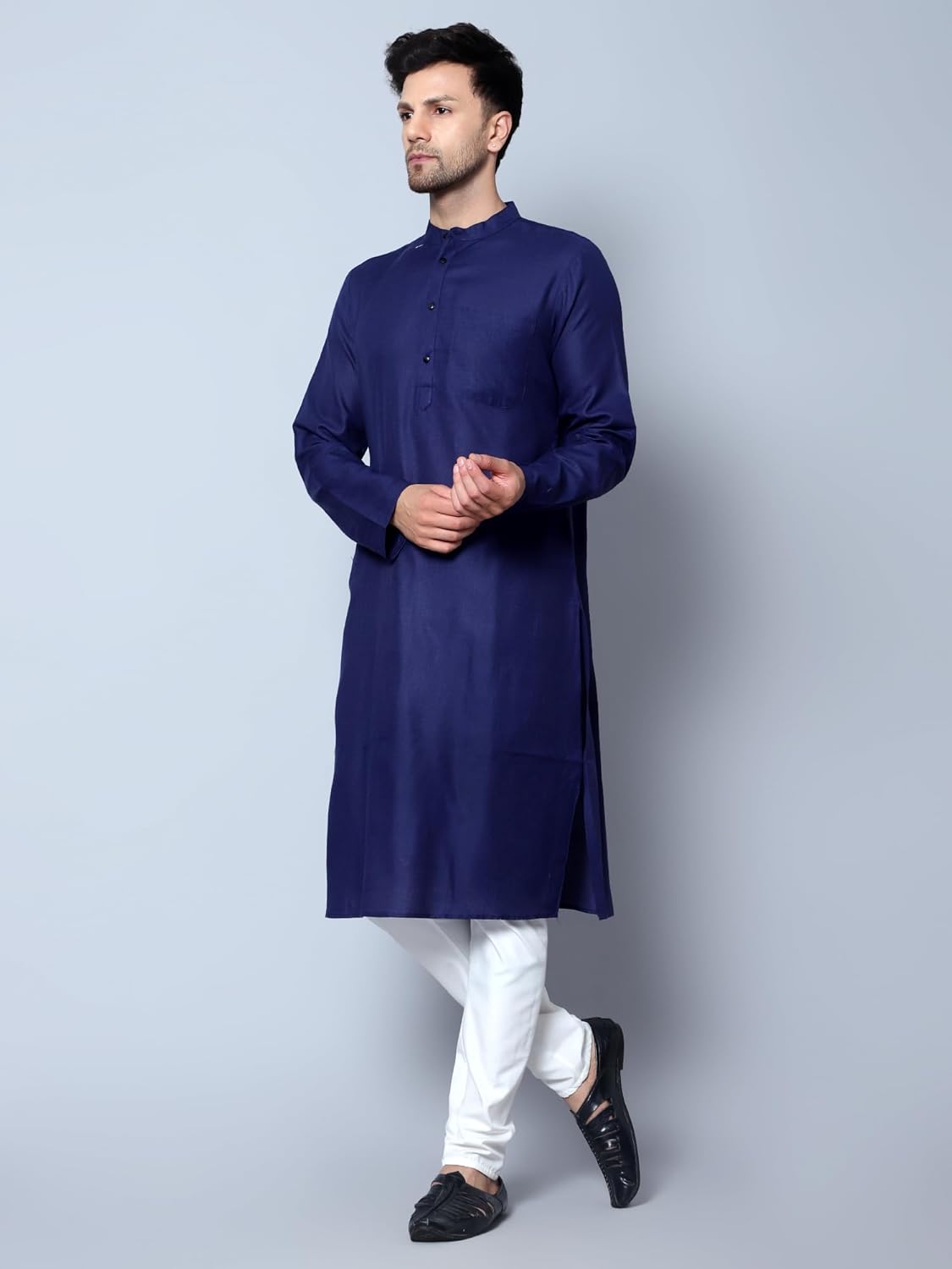 LATEST CHIKAN Men's Cotton Blend Solid Long Kurta