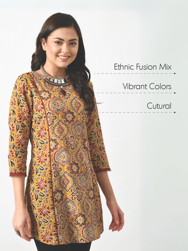 Meesan Women's Cotton 3/4 Slevee Solid Kurta