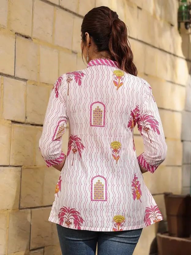 AZQU Women's Rayon Floral Printed V-Neck Kurti Top