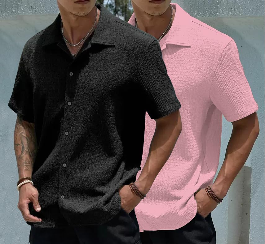 MiraMichi Men's Slim Fit Half Sleeve Polycotton Casual