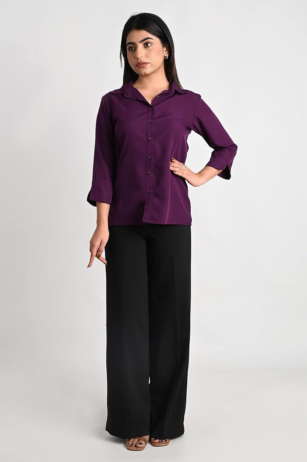 GM SARA Women's Polyester Stylish Regular Fit Button Down Plain Solid Formal Casual Shirts for Women Office Wear