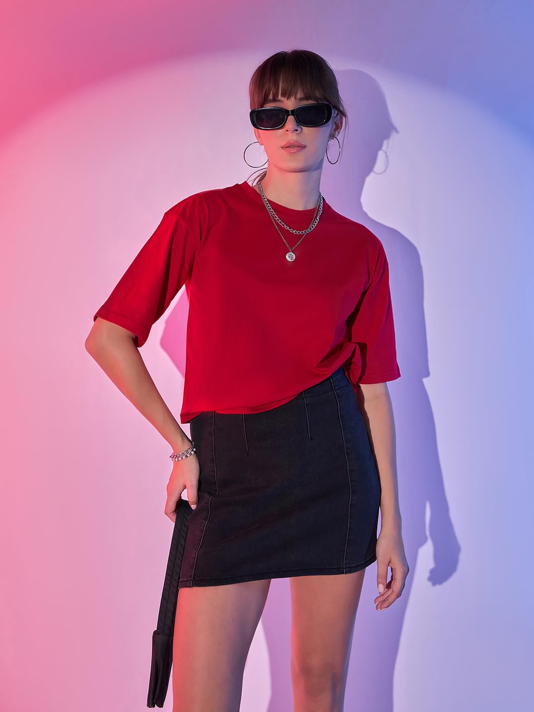 Boxy Fit Drop Shoulder Baggy Fit Cropped Tshirts Cotton Solid Loose Fit Round Neck Women Short T-Shirt