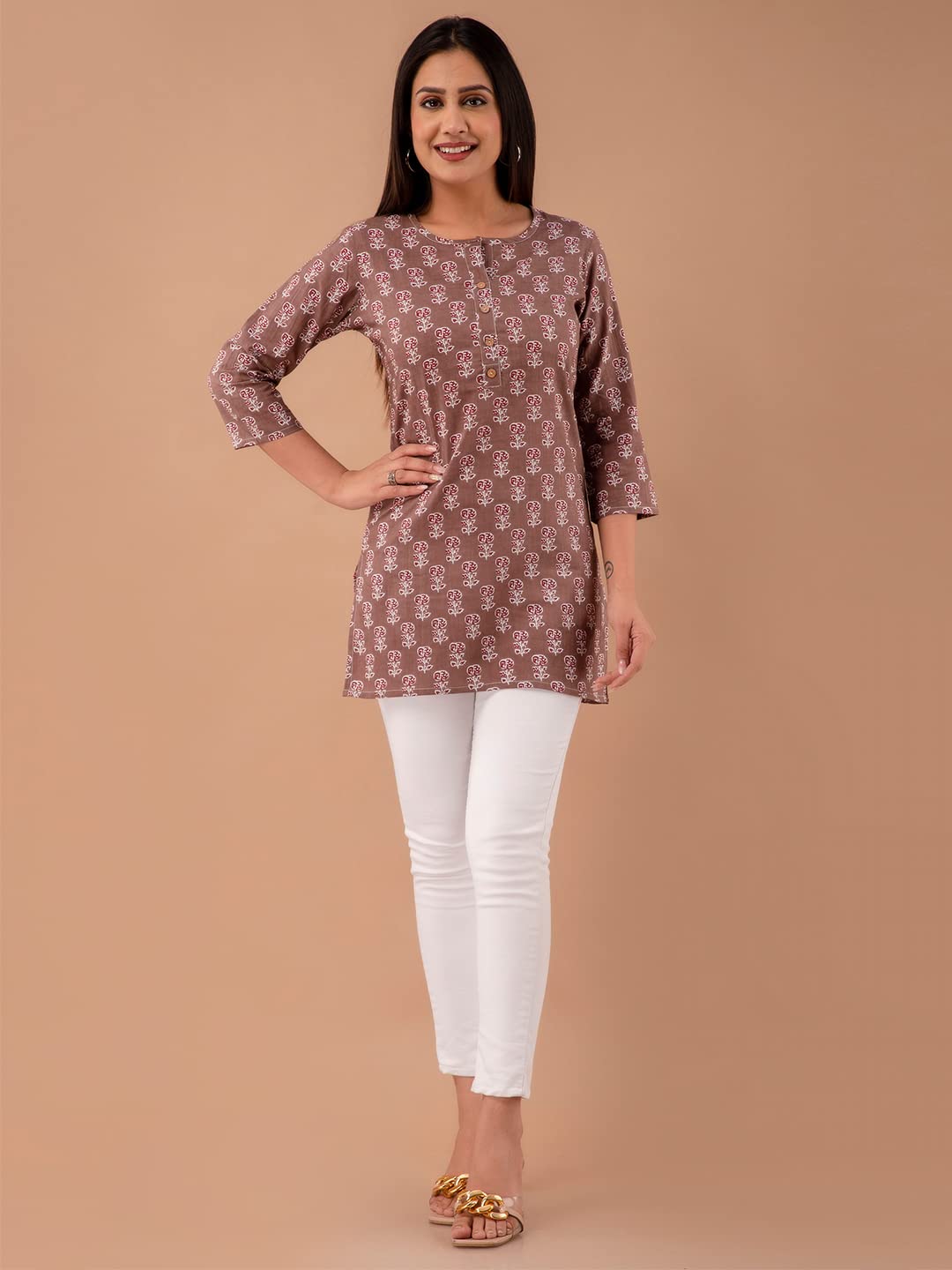 feranoid Women Cotton Printed Straight Short Kurti