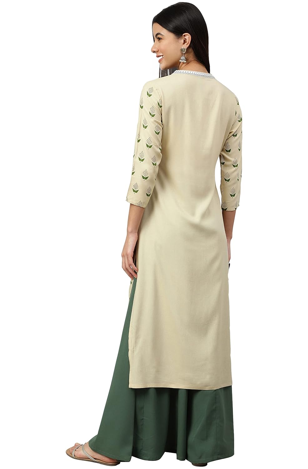 Women's Orange Rayon Gold Floral Print Straight Kurta