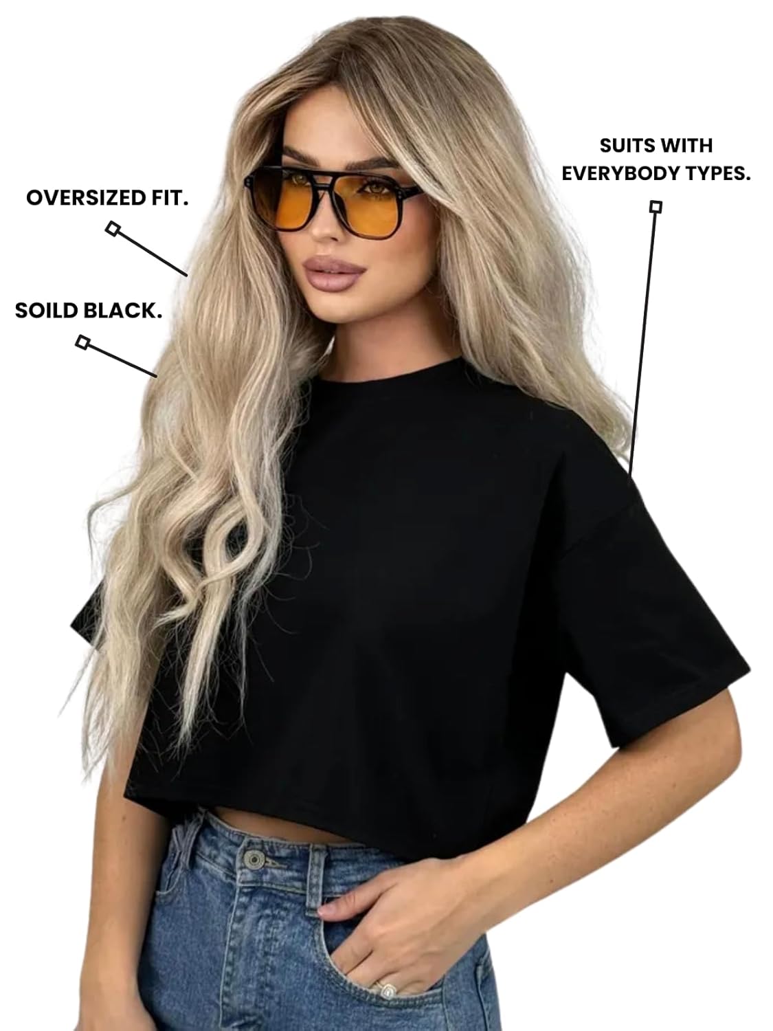 Pennywears.Co Women's & Girls Loose Fit Crop Tops/T-Shirt I Stylish Western N Casual Wear I Half Sleeves for Summer N Style with Jeans, Skirts Etc
