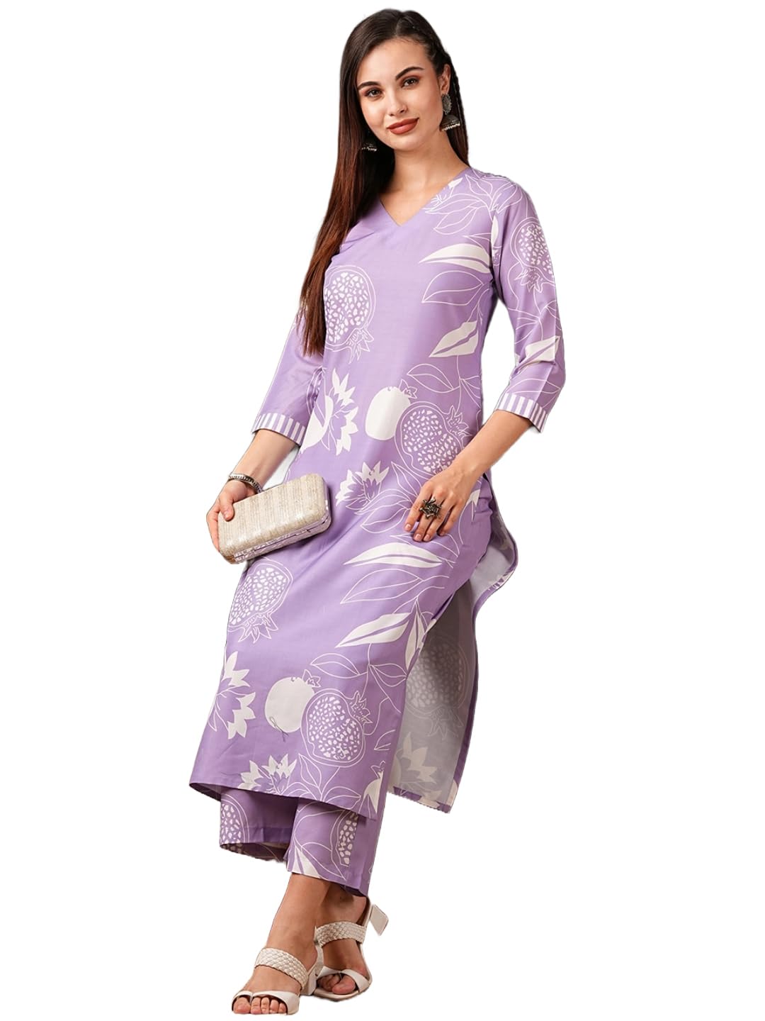 Women's Cotton Blend Straight Printed Kurta with Pant