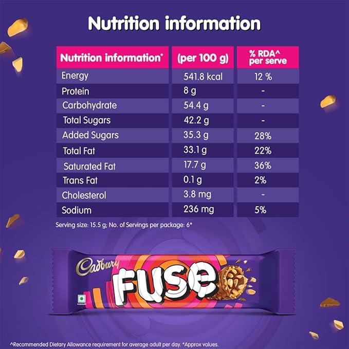 Cadbury Fuse Peanut & Caramel filled Mini Treats Chocolate Bars, 93 g