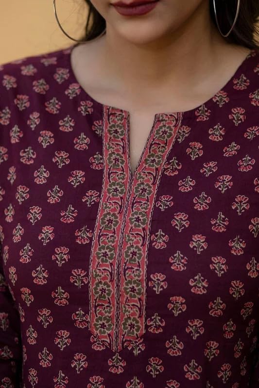 ALENJAN Floral Print Rayon Kurta for Women