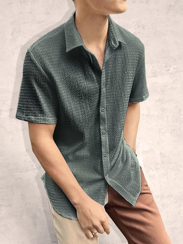 Pinkmint Popcorn Shirt for Men Soild Slim Fit Sleeve