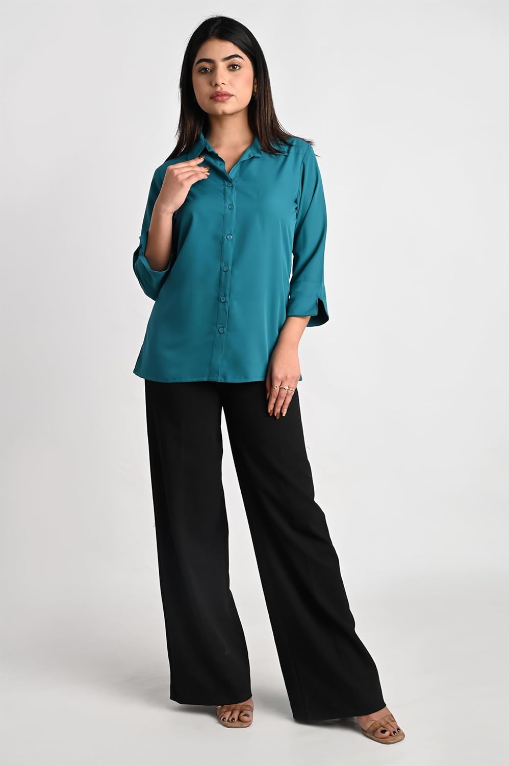 GM SARA Women's Polyester Stylish Regular Fit Button Down Plain Solid Formal Casual Shirts for Women Office Wear