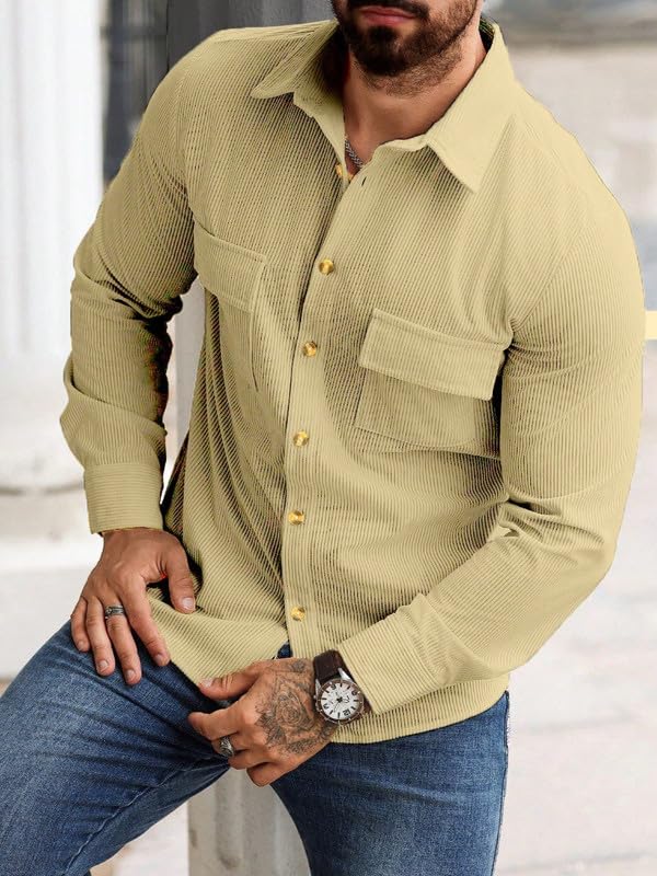 MiraMichi Corduroy Men's Full Sleeve Casual Striped