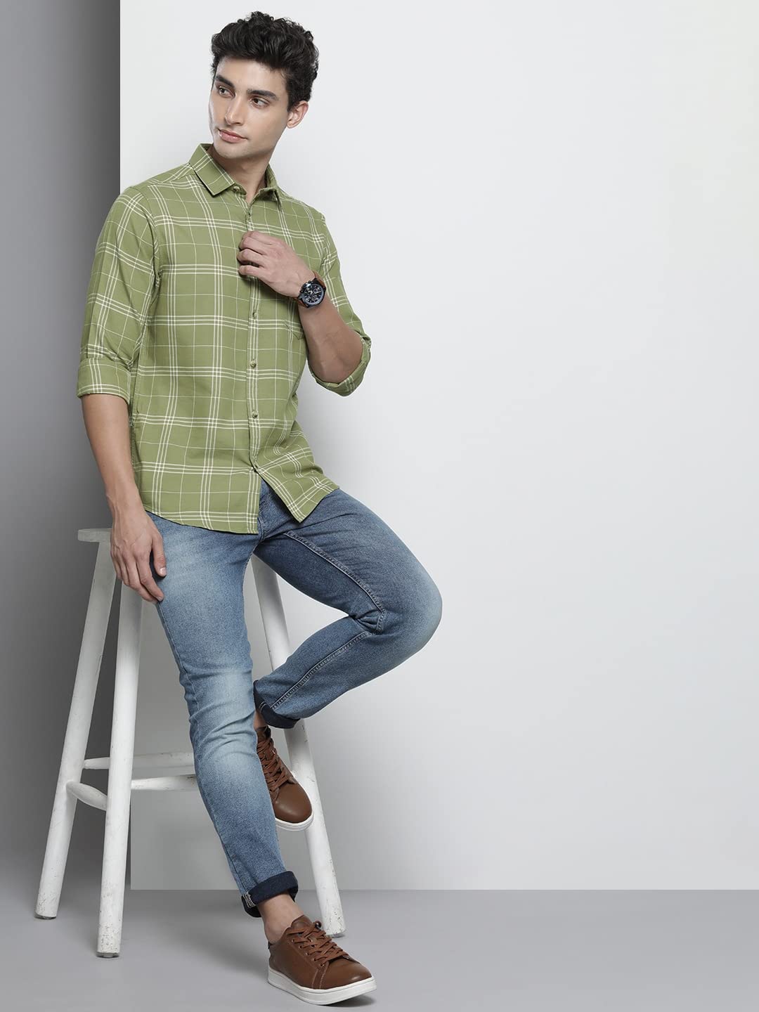 The Indian Garage Co Men's Cotton Slim Fit Checkered
