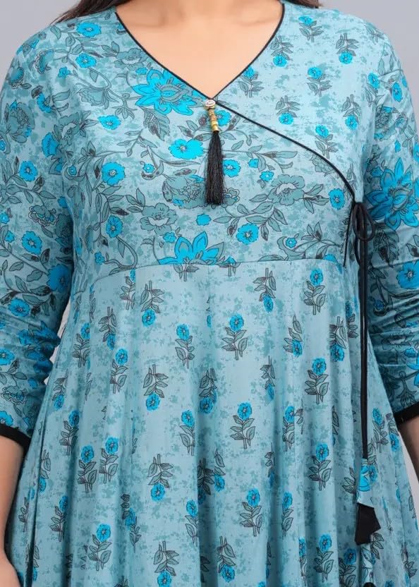 Women's Rayon Anarkali Floral Printed Angrakha Kurta