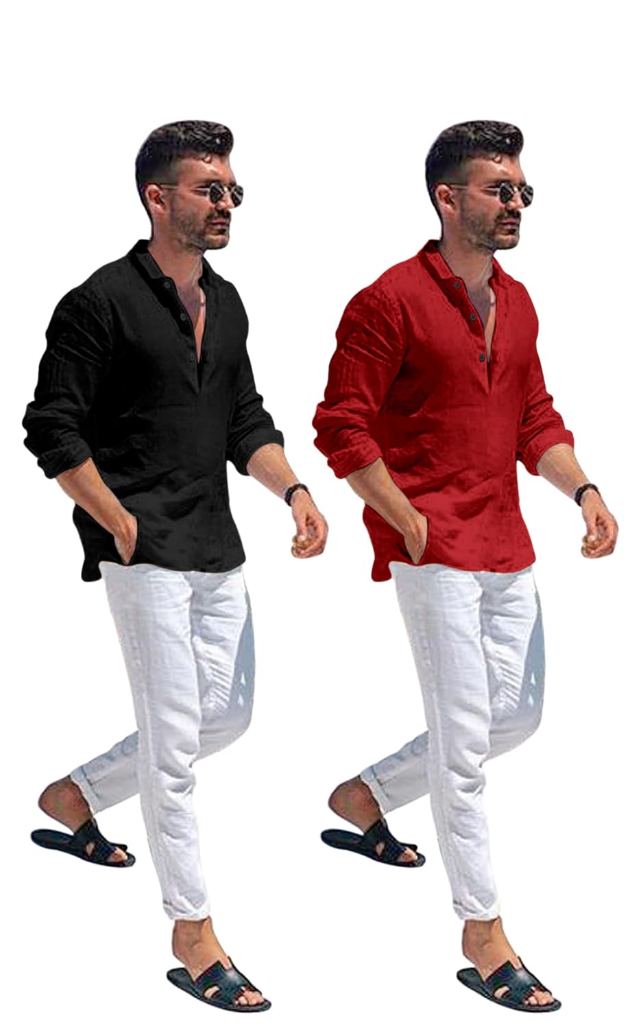 Men Solid Cotton Blend Straight Kurta Shirt Pack of 2