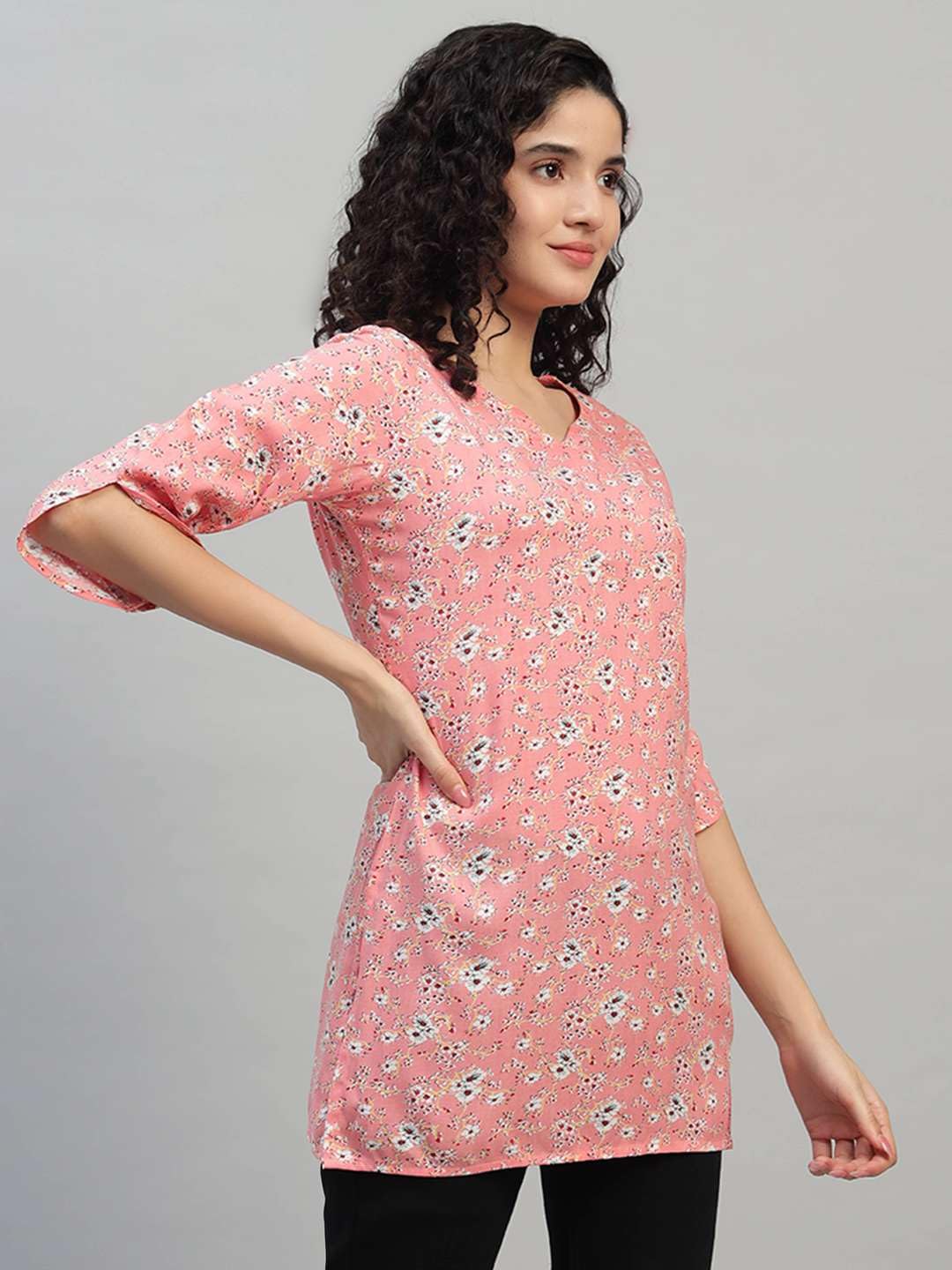 VEERSTOW Women's Cotton Short Kurti 3/4 Sleeve