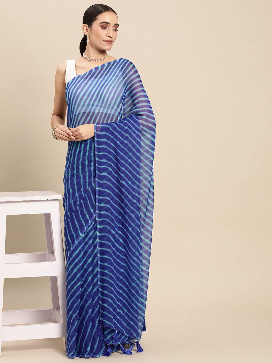 Women's Chiffon Lehriya Printed Saree Without Blouse