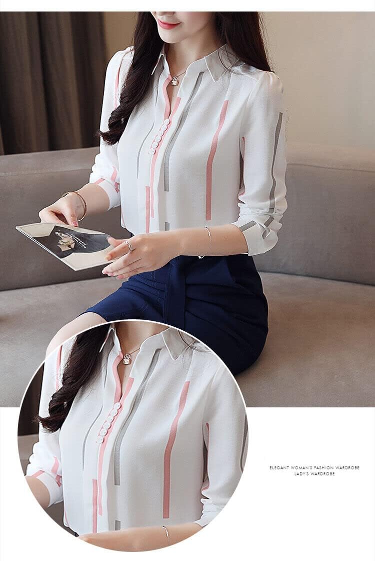 ROYALICA Trendy Regular Fit Striped White Colour Cotton Blend Collared Shirt for Womens