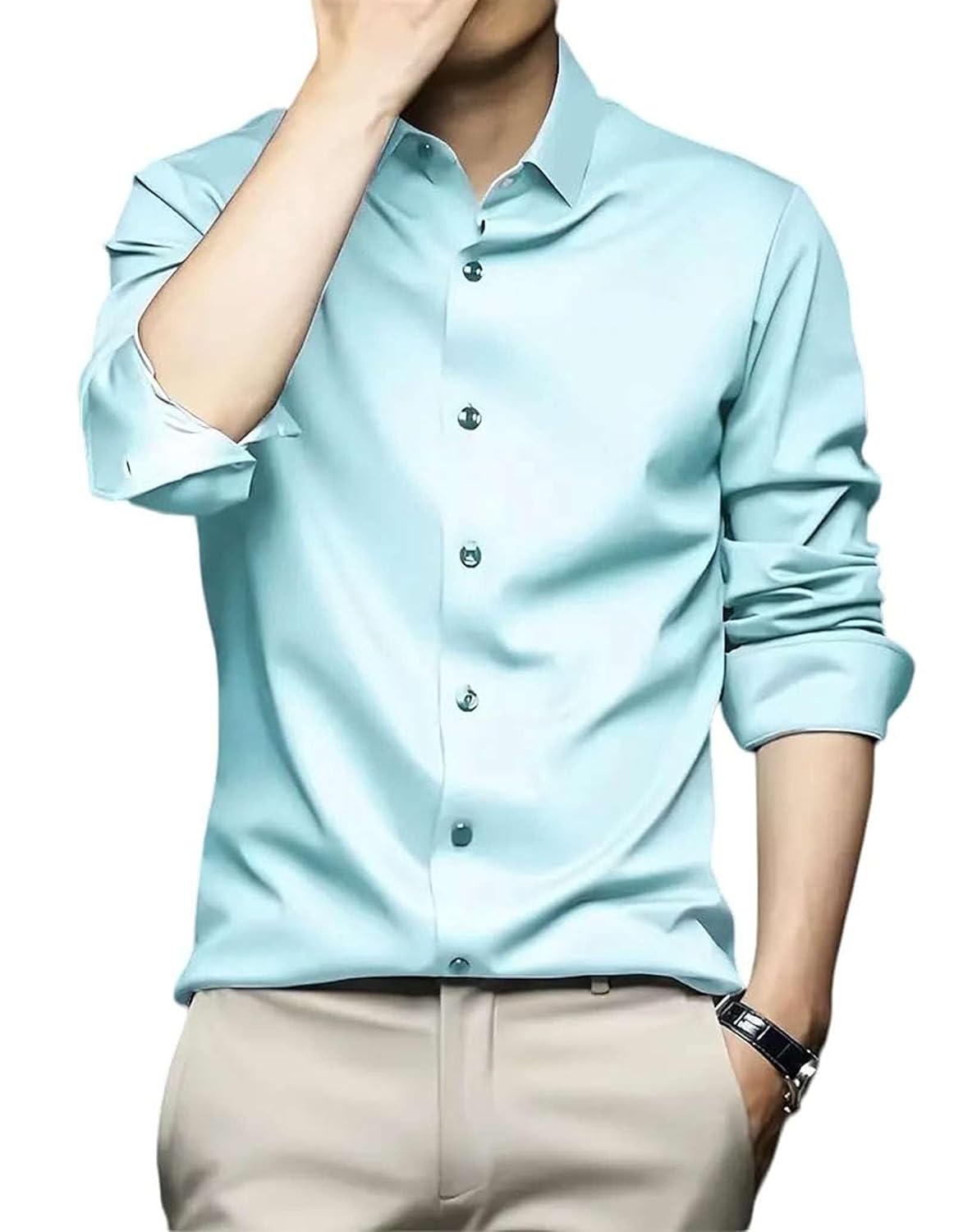 IndoPrimo Men's Stylish Solid Satin Casual Shirt