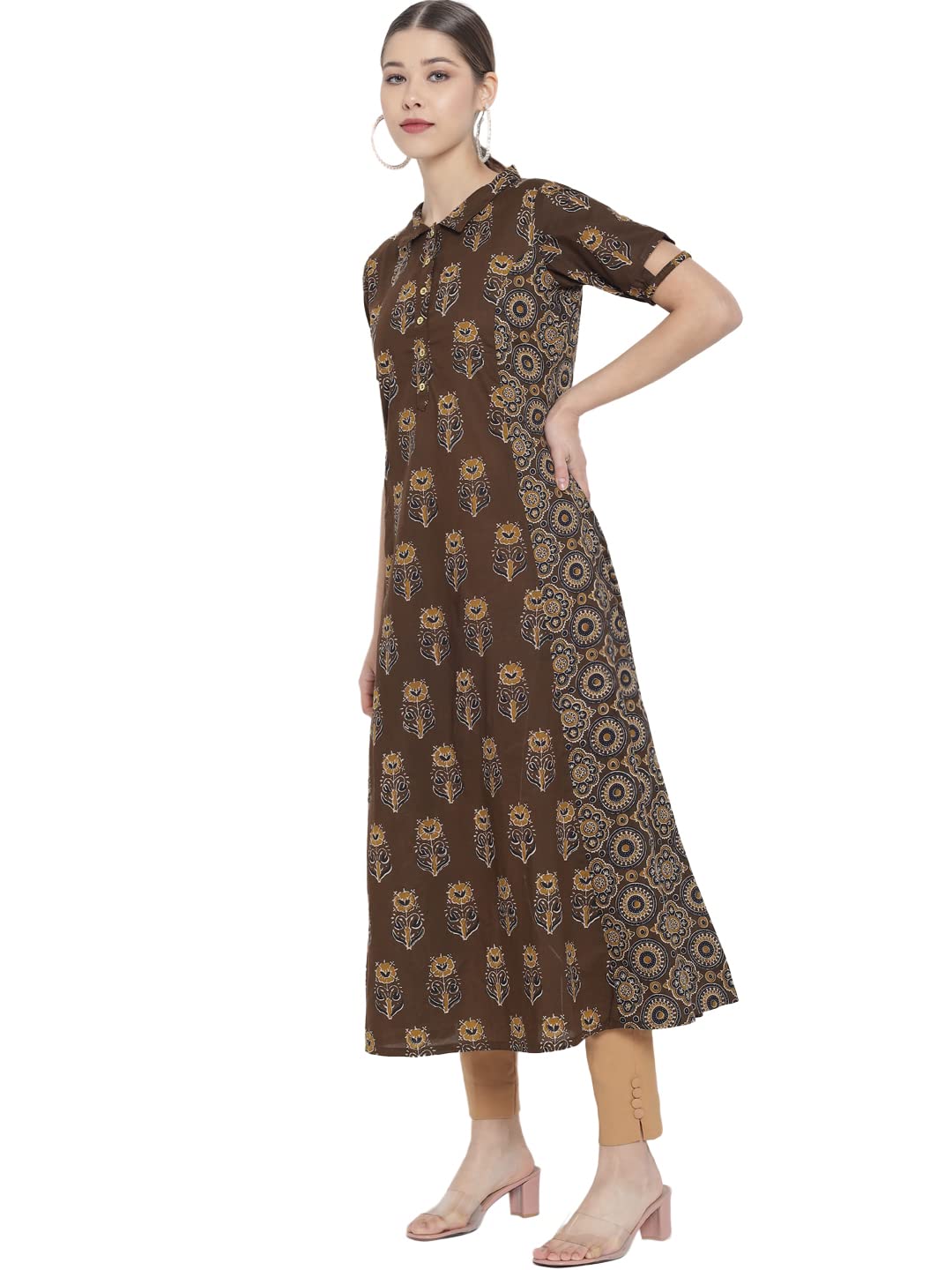 Yash Gallery Women's Cotton Relaxed Fit A Line Kurta