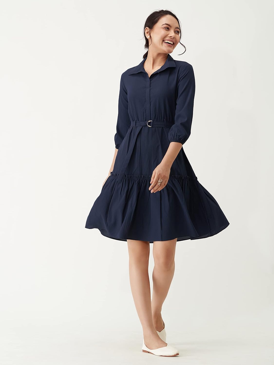 AASK Women Peplum Gathared Stylish Dress with Belt