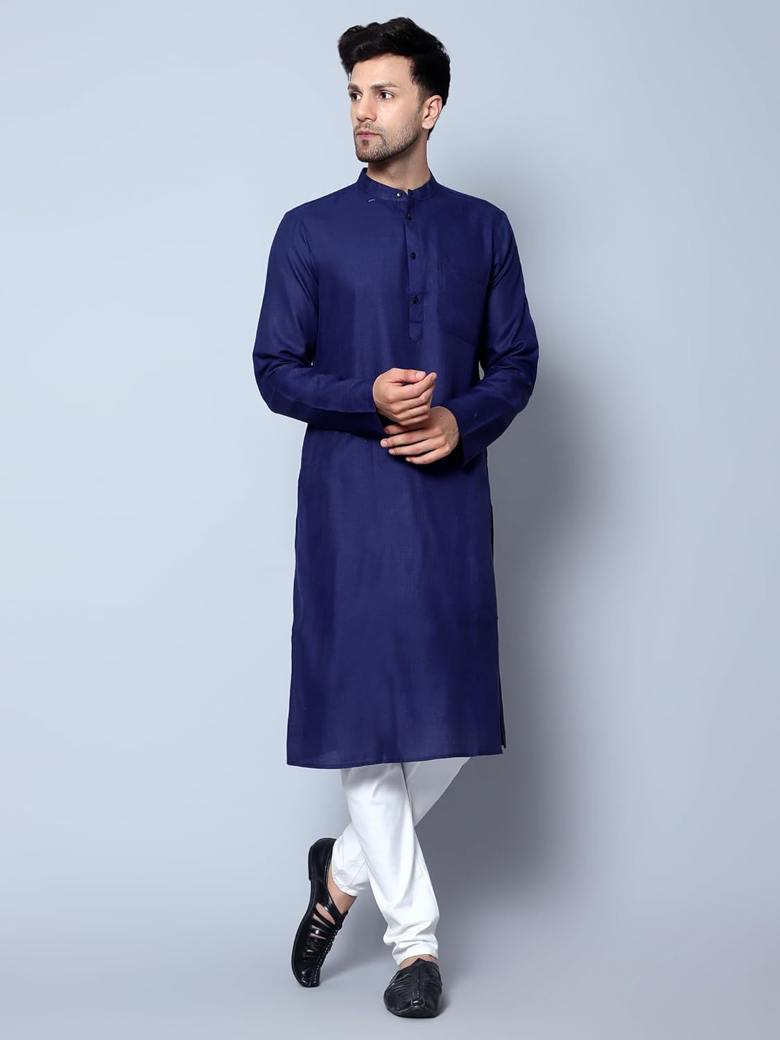 LATEST CHIKAN Men's Cotton Blend Solid Long Kurta