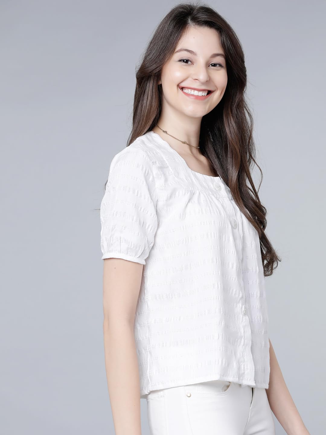 Tokyo Talkies Women's Square Neck Top | Front Button
