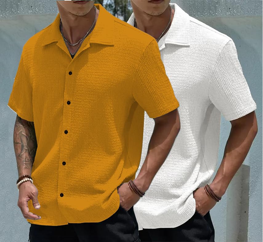 MiraMichi Men's Slim Fit Half Sleeve Polycotton Casual