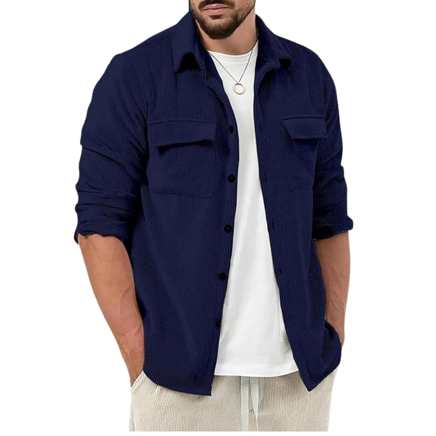 MiraMichi Corduroy Men's Full Sleeve Casual Striped
