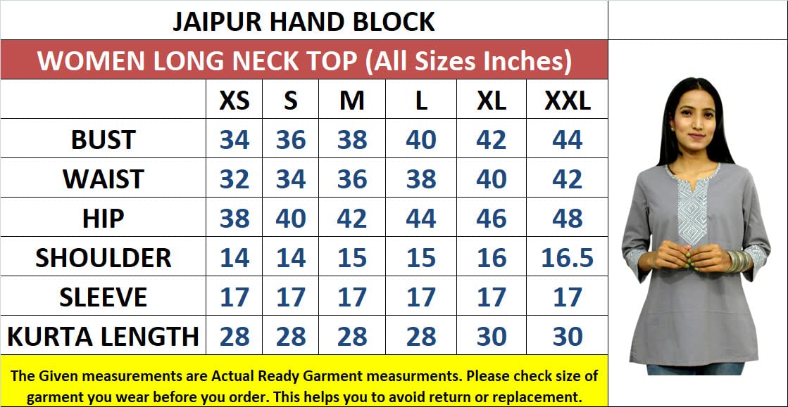 JAIPUR HAND BLOCK Women's Cotton Top |Tunic
