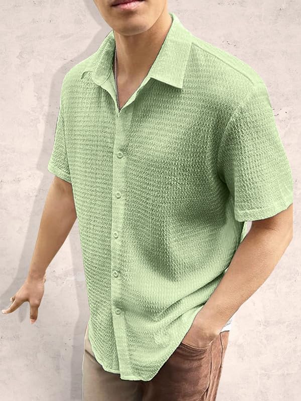 Pinkmint Popcorn Shirt for Men Soild Slim Fit Sleeve