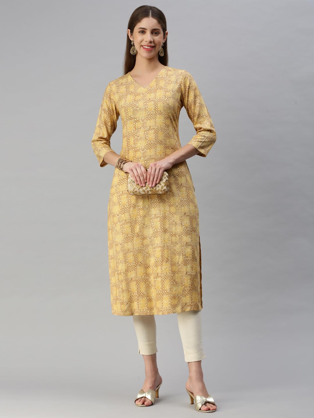 Shaily Cotton Blend Paisley V Neck Kurti for Women