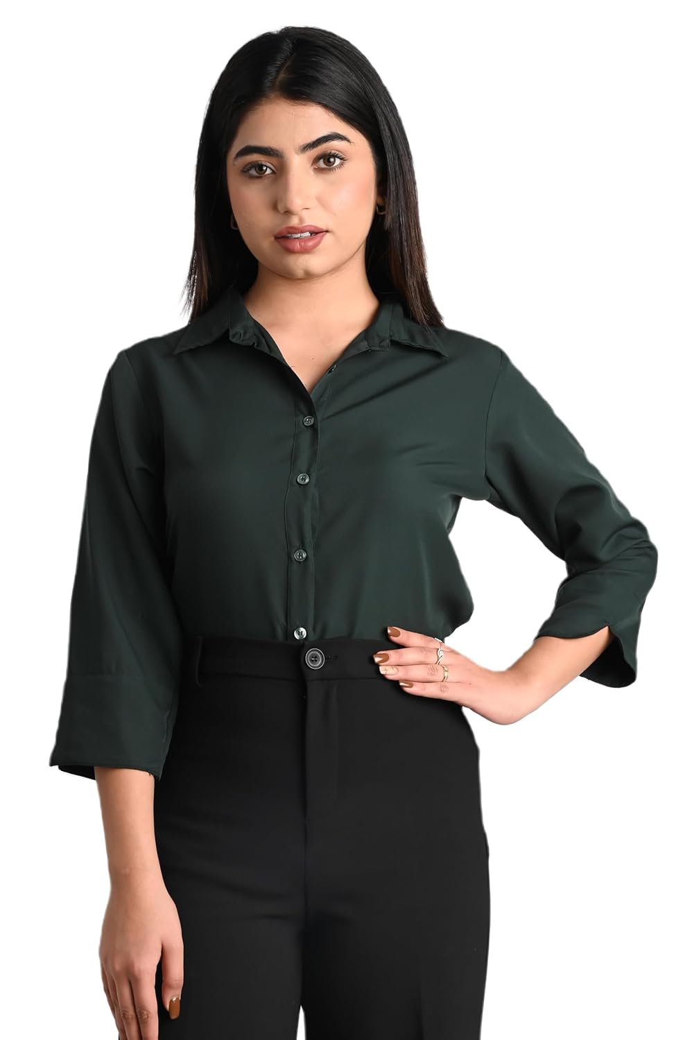 GM SARA Women's Polyester Stylish Regular Fit Button Down Plain Solid Formal Casual Shirts for Women Office Wear