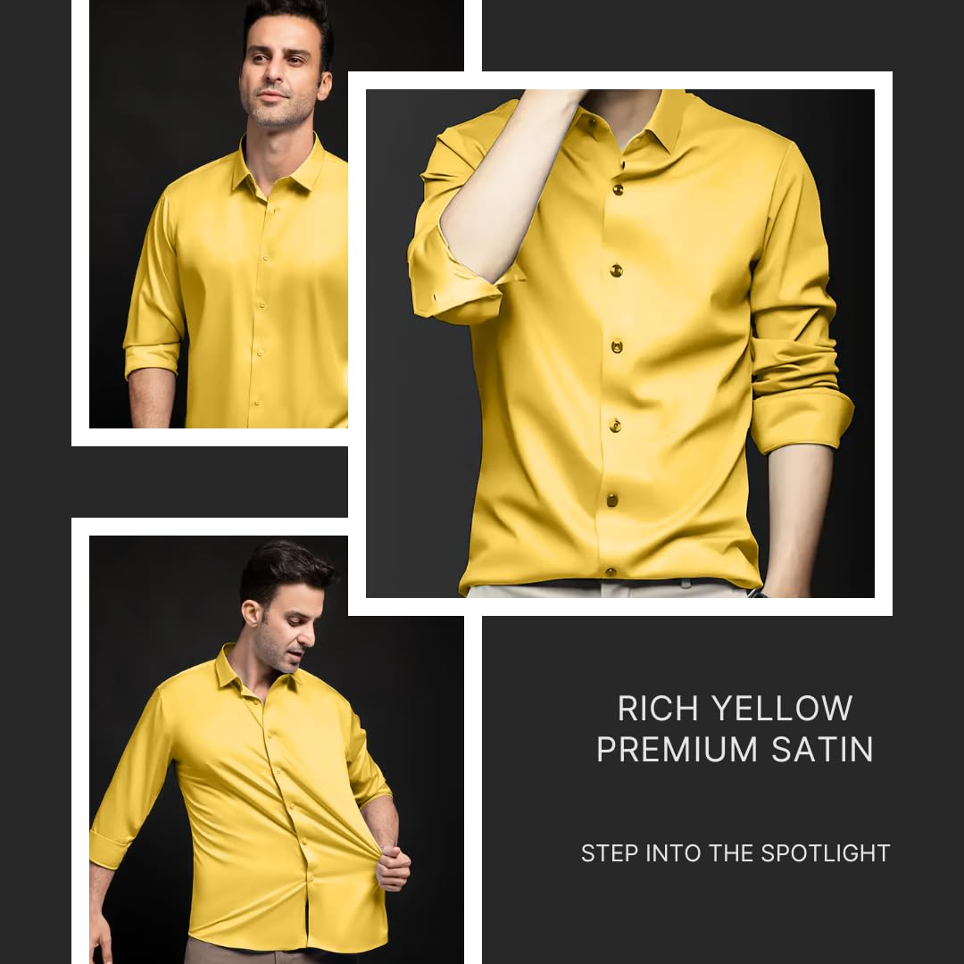 IndoPrimo Men's Stylish Solid Satin Casual Shirt