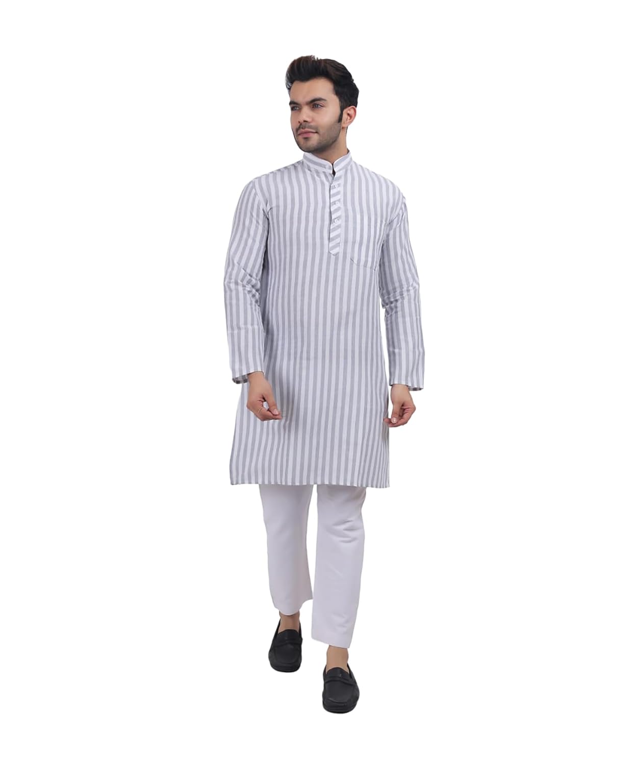 A F COLLECTION STORE Men's Khadi Cotton Striped Casual Long Kurta | Long Sleeves for Men | Regular Fit Cotton Stripedd Long Kurta