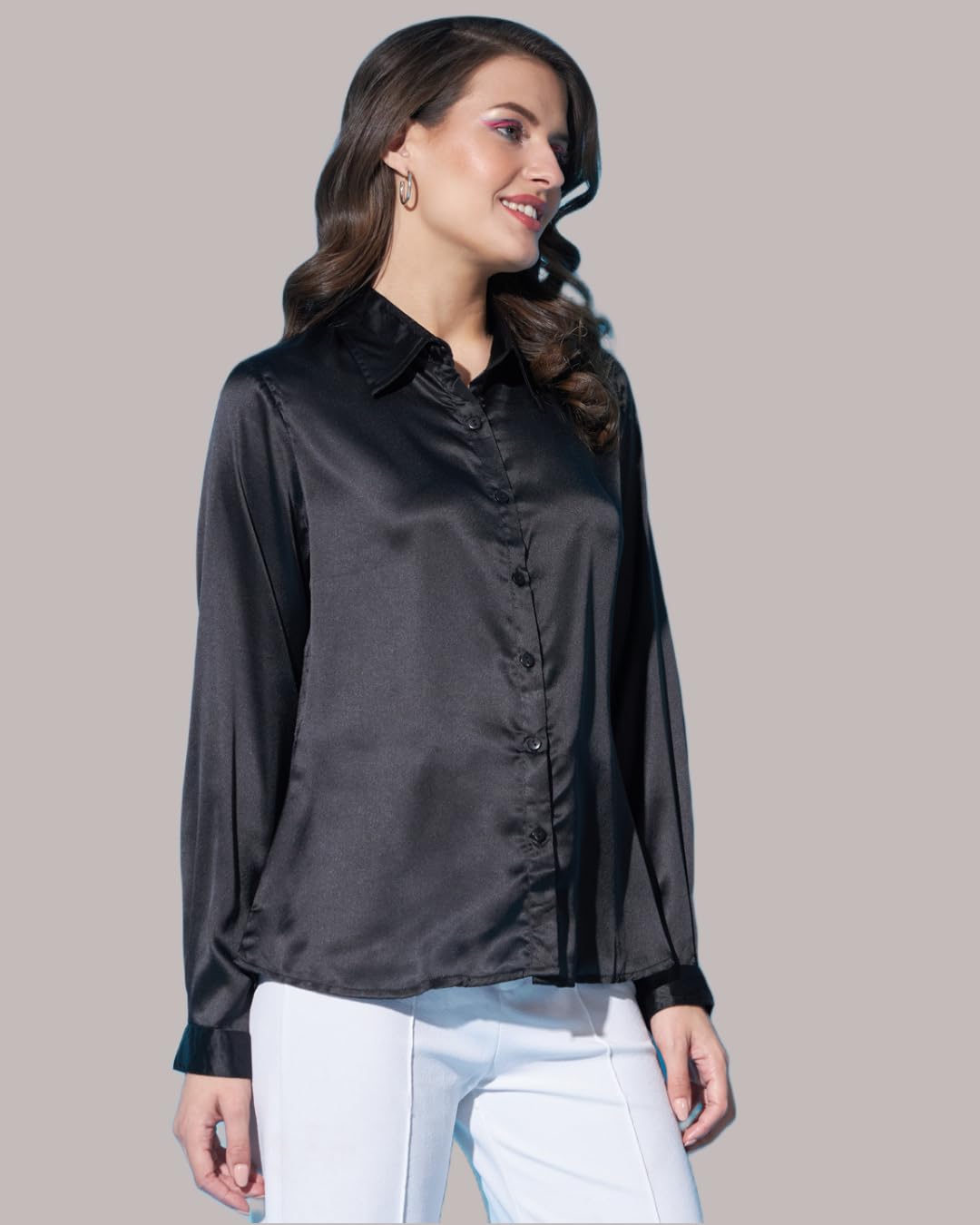 FUNDAY FASHION Women Solid Formal Satin Regular Fit Shirt
