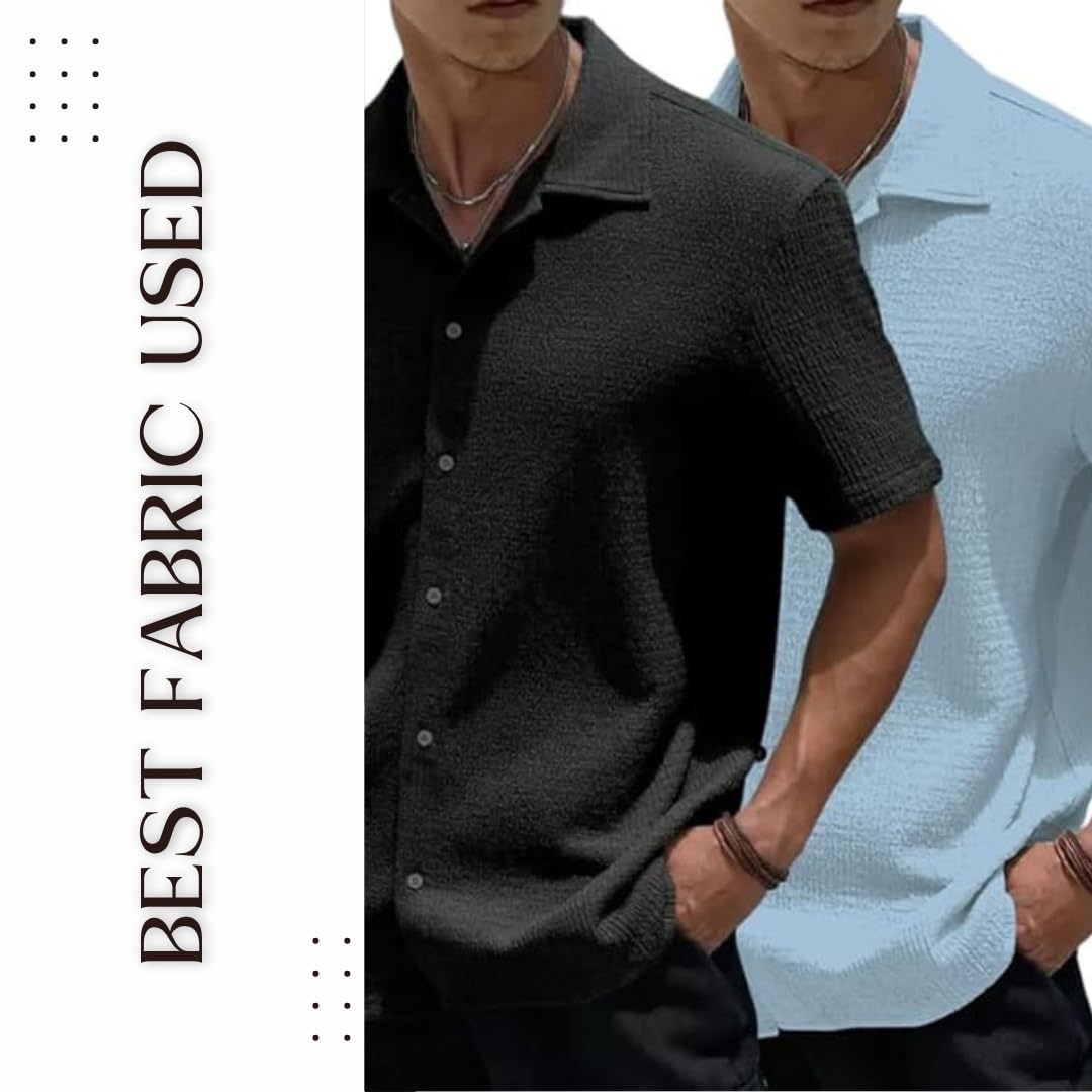 MiraMichi Men's Slim Fit Half Sleeve Polycotton Casual