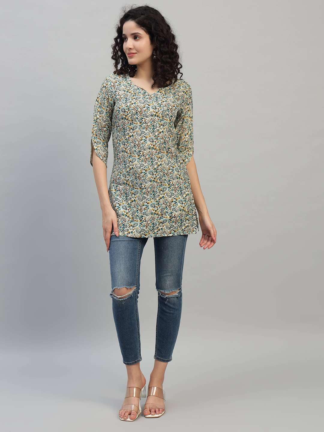 VEERSTOW Women's Cotton Short Kurti 3/4 Sleeve