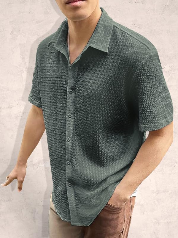 Pinkmint Popcorn Shirt for Men Soild Slim Fit Sleeve