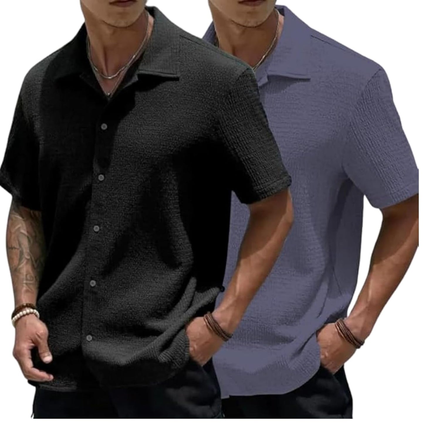 MiraMichi Men's Slim Fit Half Sleeve Polycotton Casual