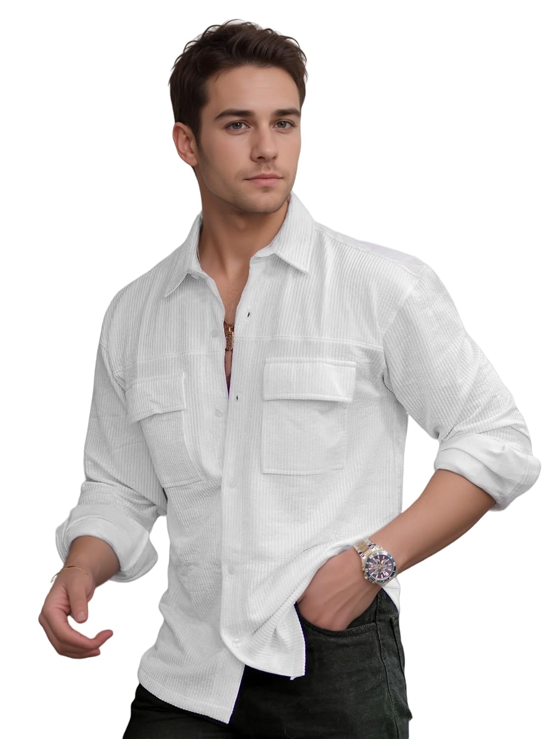 IndoPrimo Men's Regular Fit Fancy Double Pocket