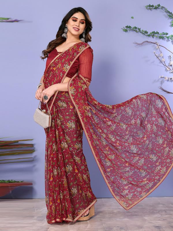 Women's Lace & Printed Chiffon Saree